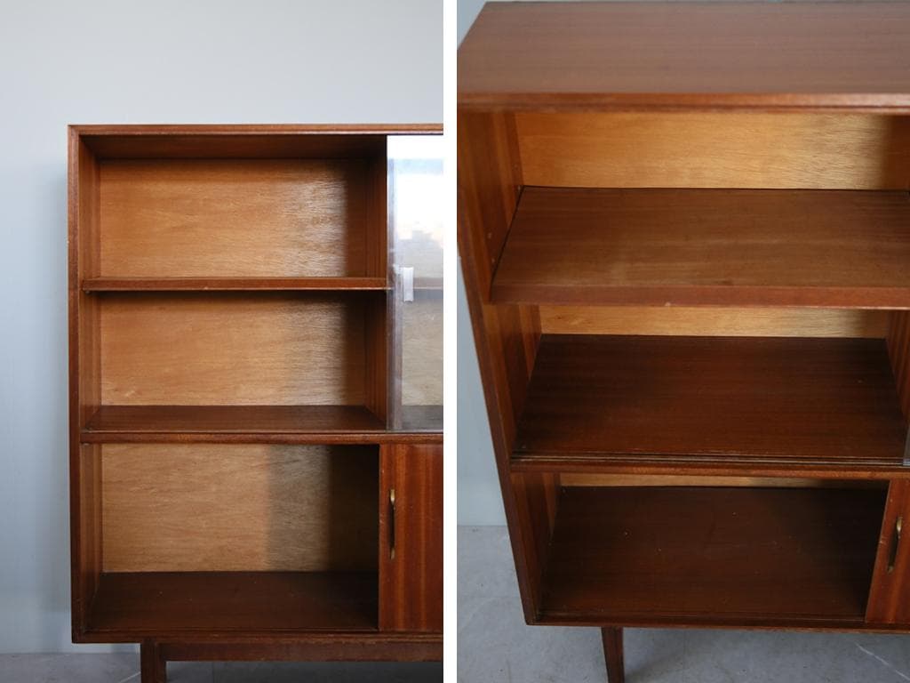 英国アンティークチーク古木キャビネット/木製本棚/食器棚/飾り棚(92-41)