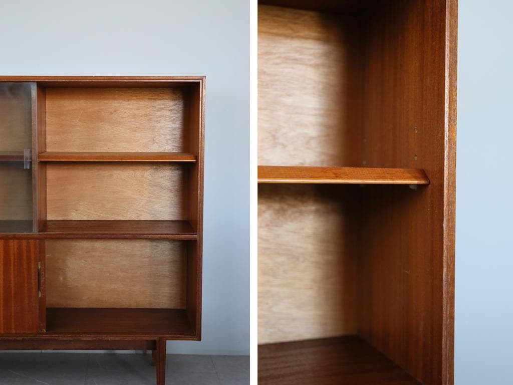 英国アンティークチーク古木キャビネット/木製本棚/食器棚/飾り棚(92-41)