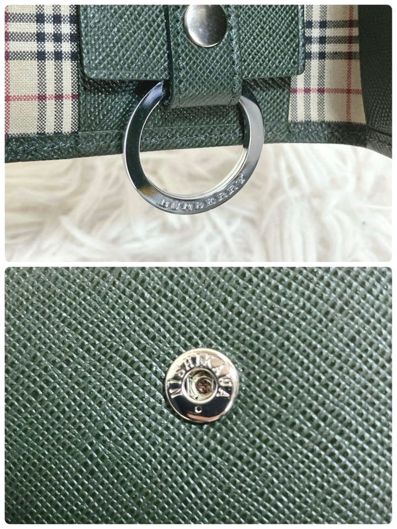 ✨新品 バーバリー ノバチェック キーケース ダークグリーン 4連 レザーノヴァ