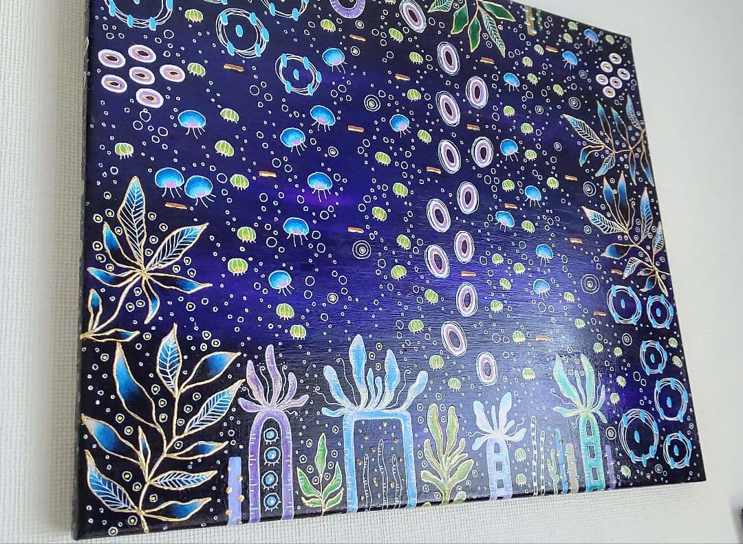 アート作品 アクリル画 命溢れる深海の生き物たちC 大きめキャンバス