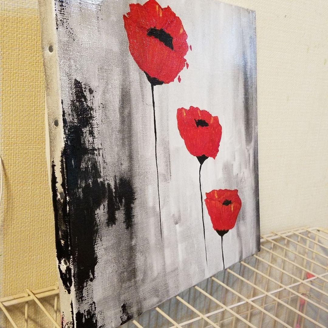 油絵　ヘラモノクロームからの赤い花