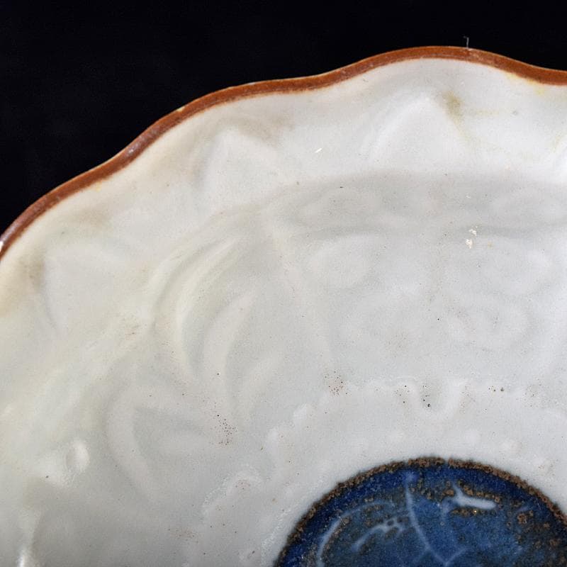 肥前伊万里焼　古伊万里　染付　丸紋　輪花皿　六客　時代箱付　C　R8170