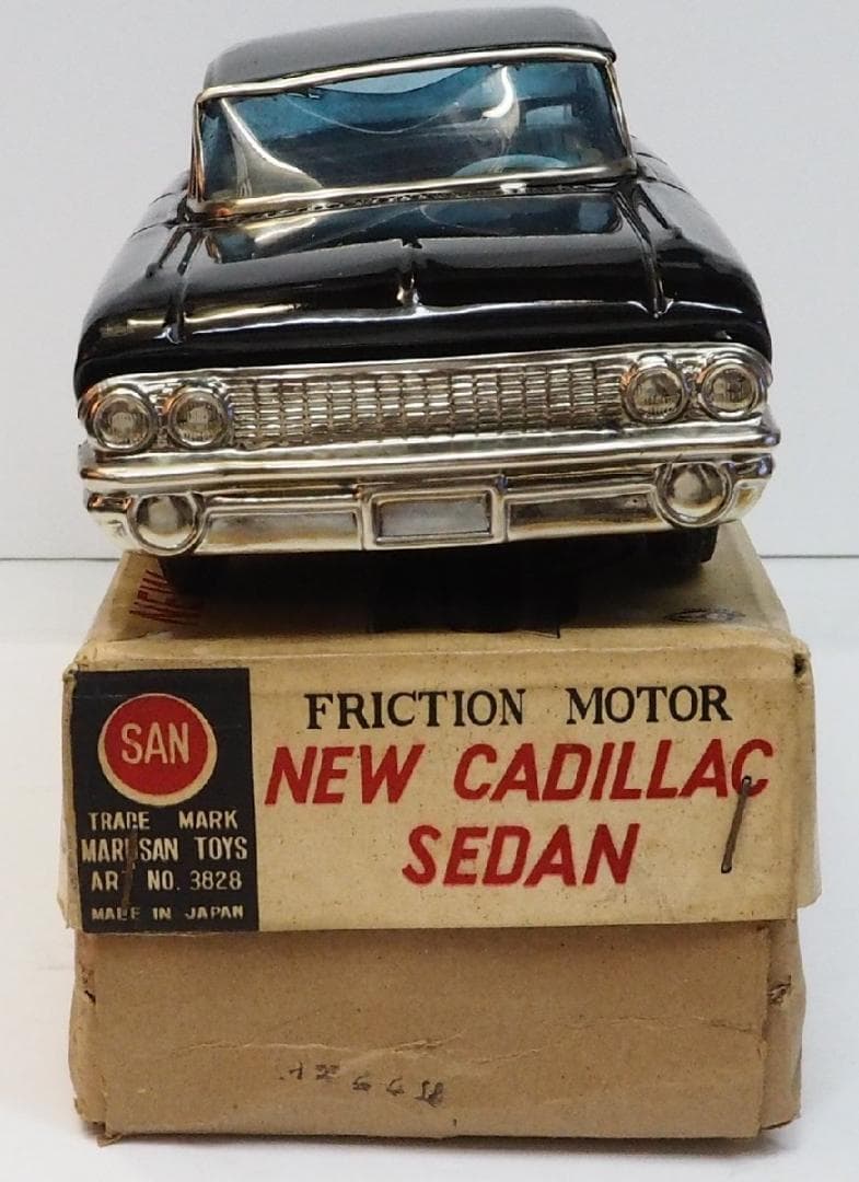 マルサン【キャデラック セダン黒ブラック】ブリキ自動車tin toy car箱付