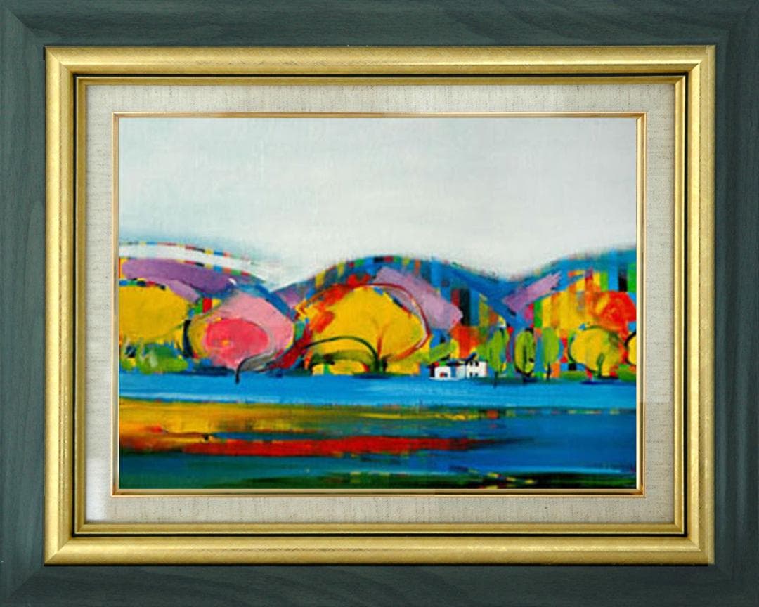 油絵 菅家令子 絵 絵画インテリア 額付(白) uF6-081811 風景 紅葉