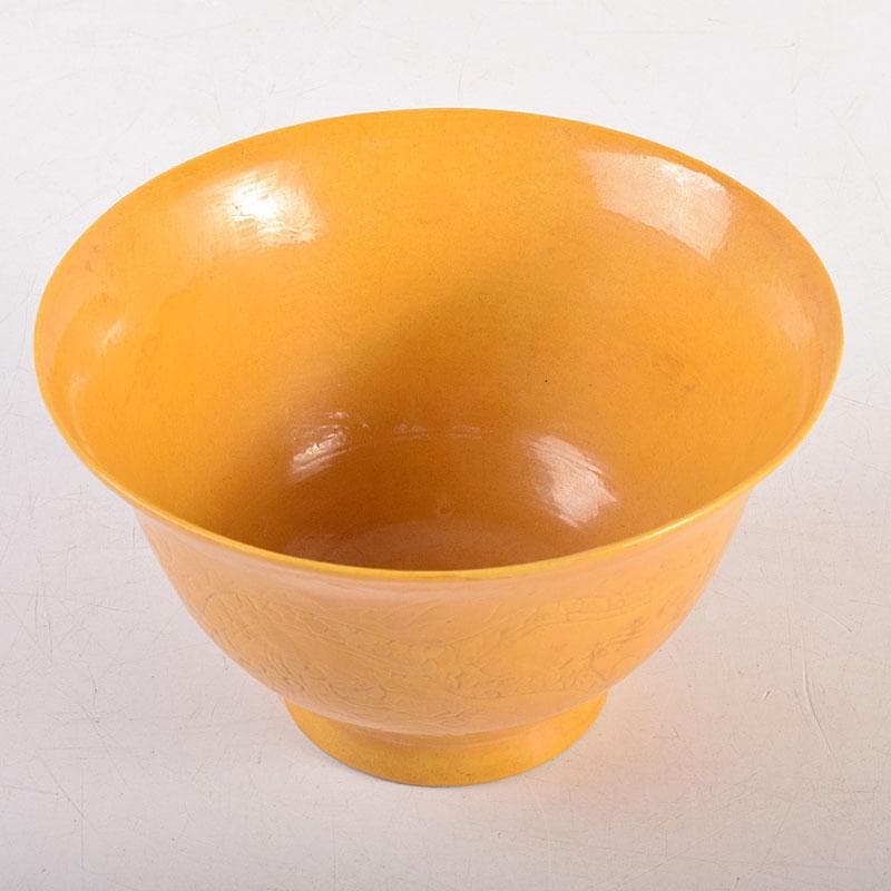 中国　大清光緒年製　黄釉　龍雲文鉢　C　7948