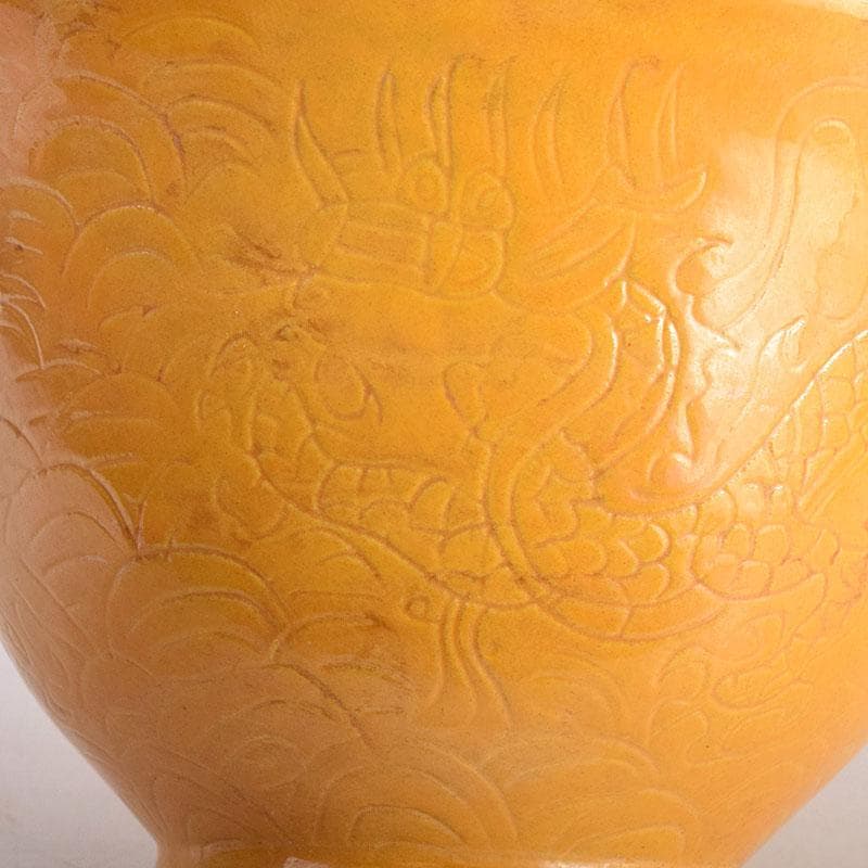 中国　大清光緒年製　黄釉　龍雲文鉢　C　7948