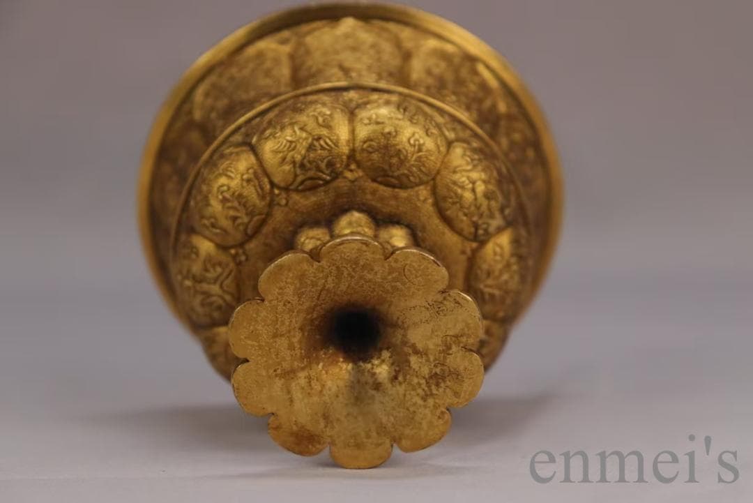 中国古美術 旧蔵 清代 鍍金銅酒杯 精銅製 純手作り 小盃 鍍金装飾 文房雅品