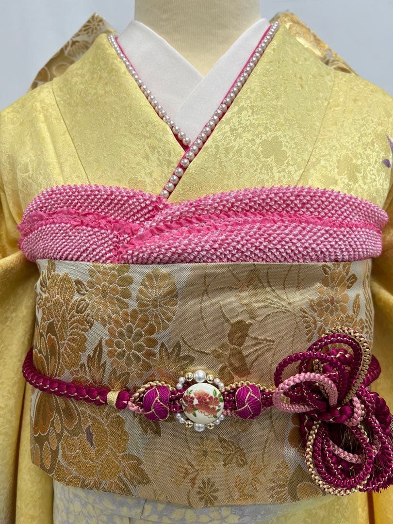 振り袖　フルセット　小柄な方に♪ 正絹長襦袢付　イエロー　桜　成人式　649