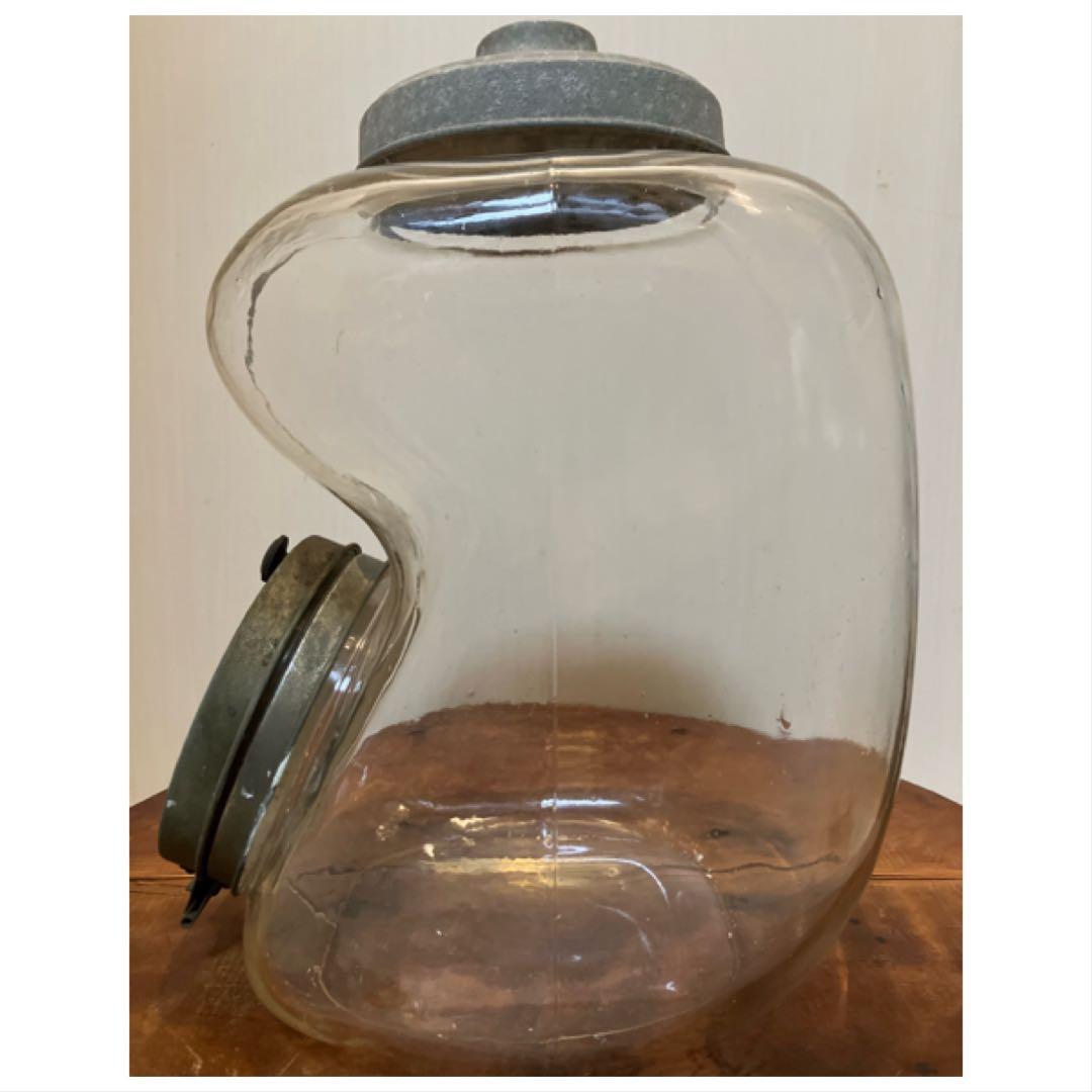 存在感抜群！アルミ開閉蓋付きの煙草陳列用ガラス瓶◇たばこ瓶◇昭和レトロ◇古道具