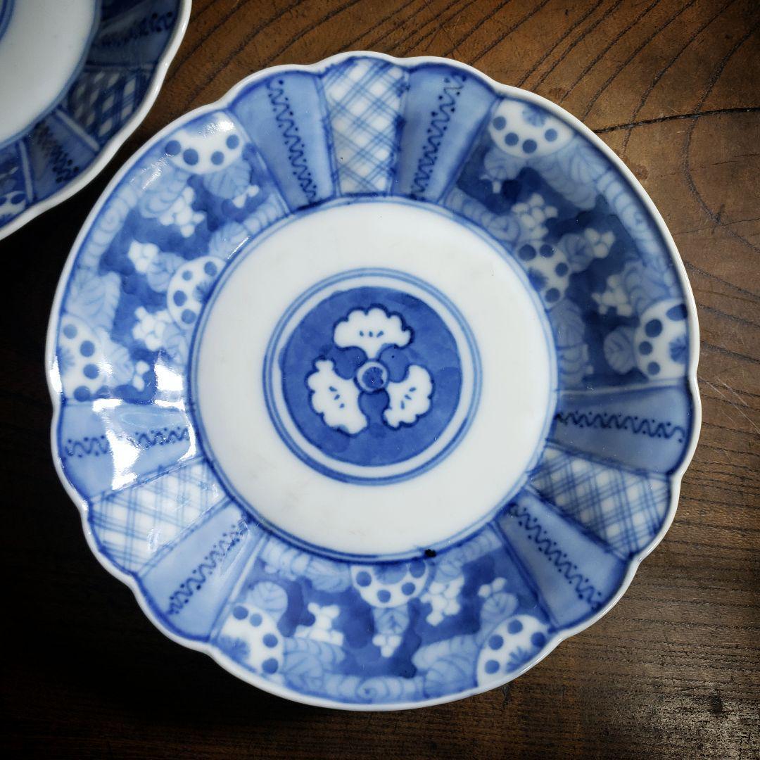 皿 2枚 染付 芙蓉手 明治 大正 銘 イ号