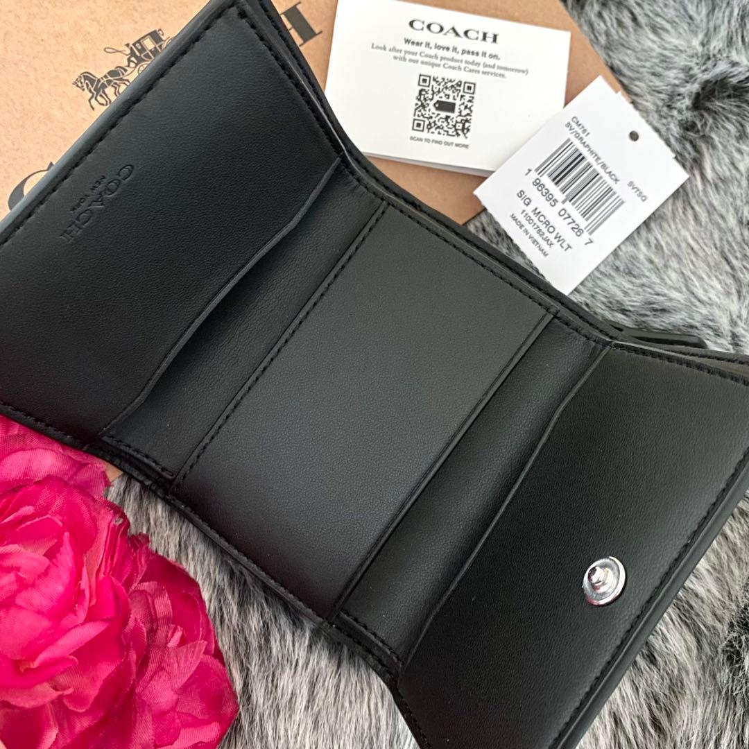 新品☆COACH(コーチ) 折り財布　ブラック　シグネチャー 三つ折り財布