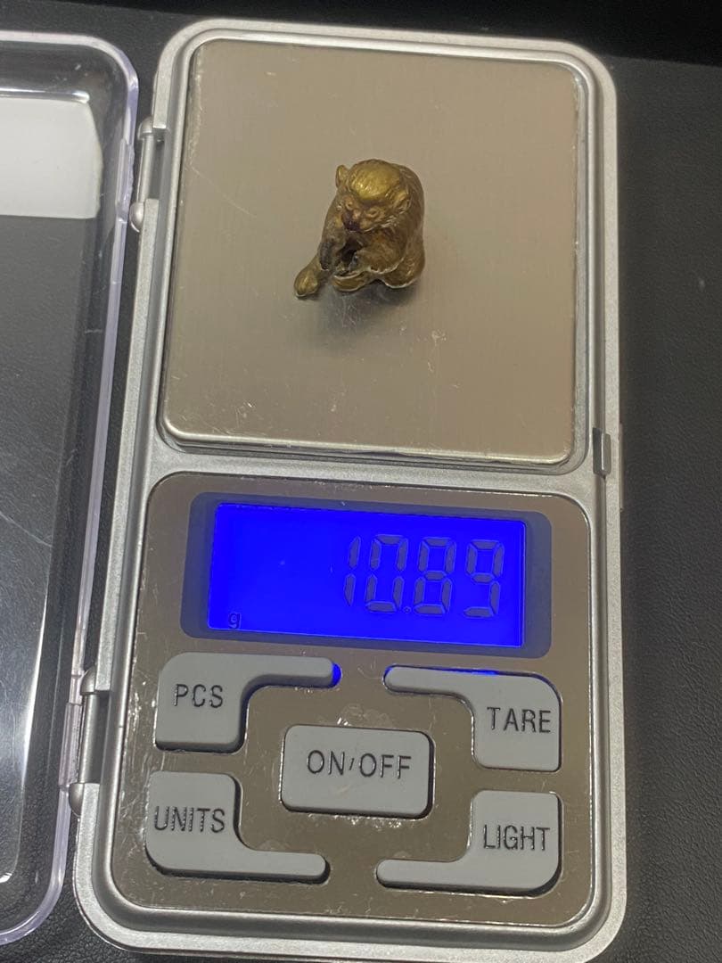 sh2269 銀製　猿香立　香木 朱印付き木製箱　清課堂　京都