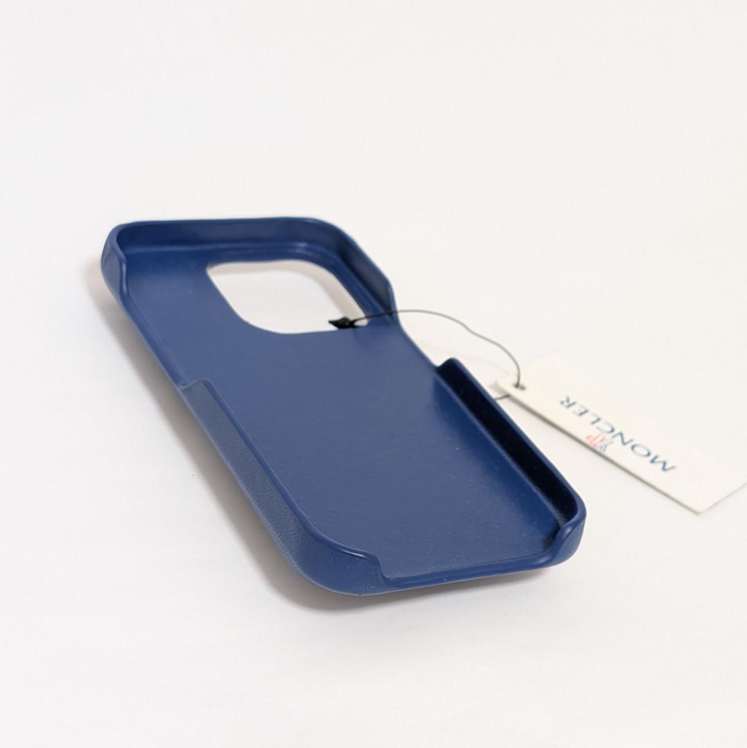 MONCLER iPhone14pro ケース キルティング 羊革 ブルー