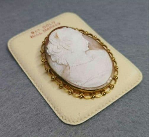 9CT　GOLD HALL MARKED　カメオ　2WAY　ブローチ　ペンダント