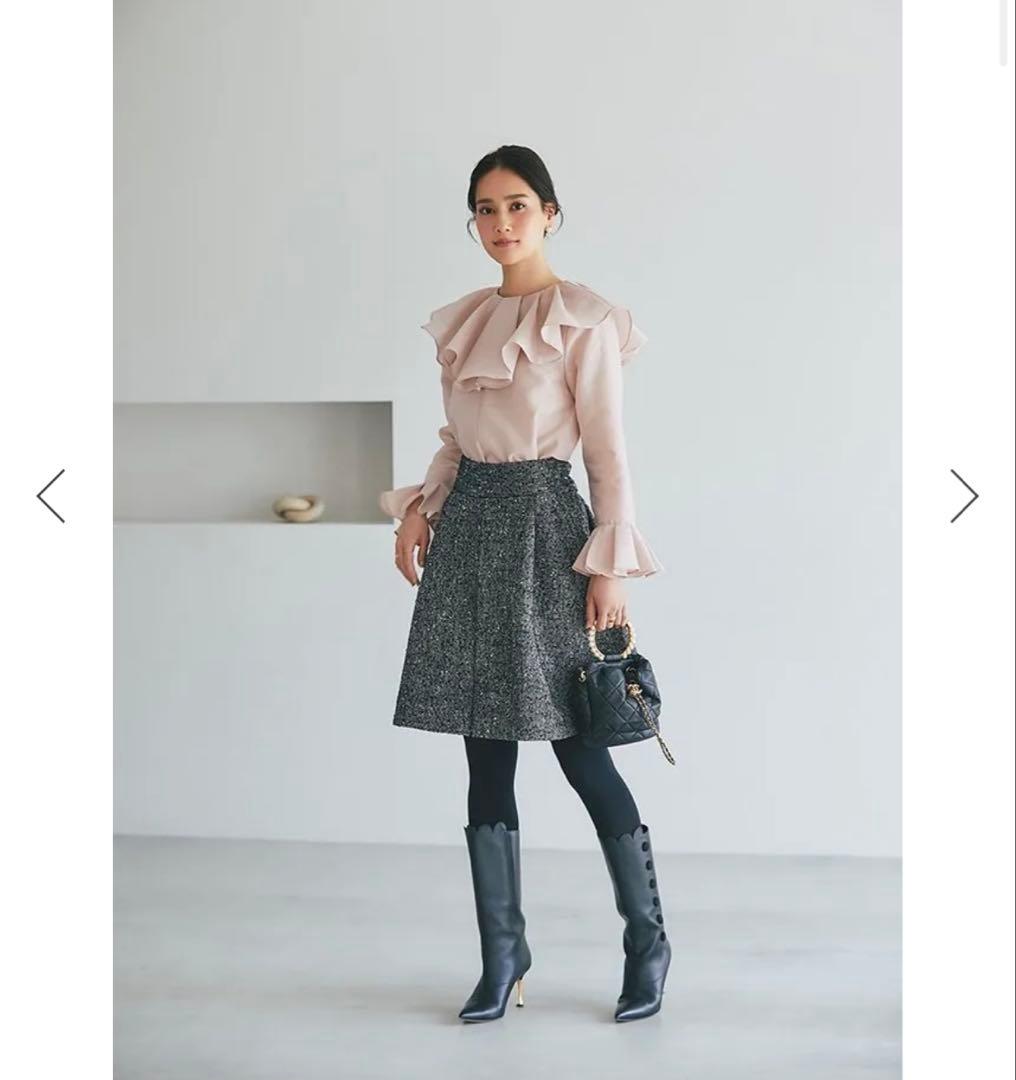 SEVEN TEN ツイードハイウエストフレアキュロット(ヘリンボーン) XS