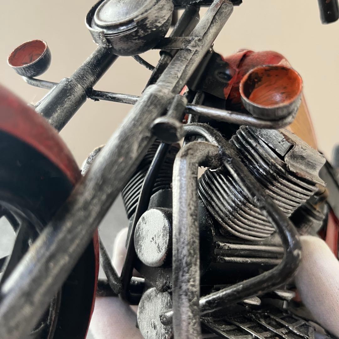 ブリキ製 ヴィンテージ風 バイク置物 インテリア レトロ 熊手 モーターサイクル