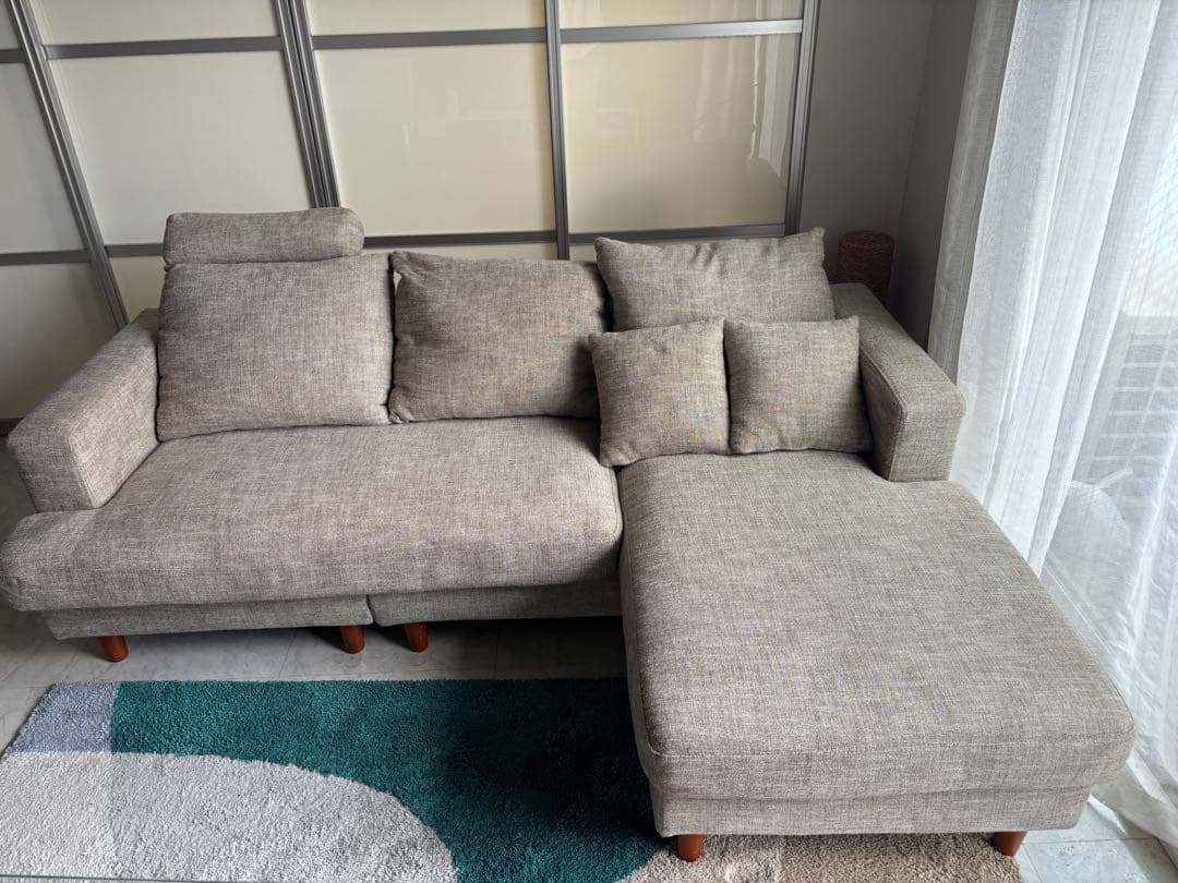 Ocean【ソファ本体】LOWYA ベージュL字型ソファ5クッション付き