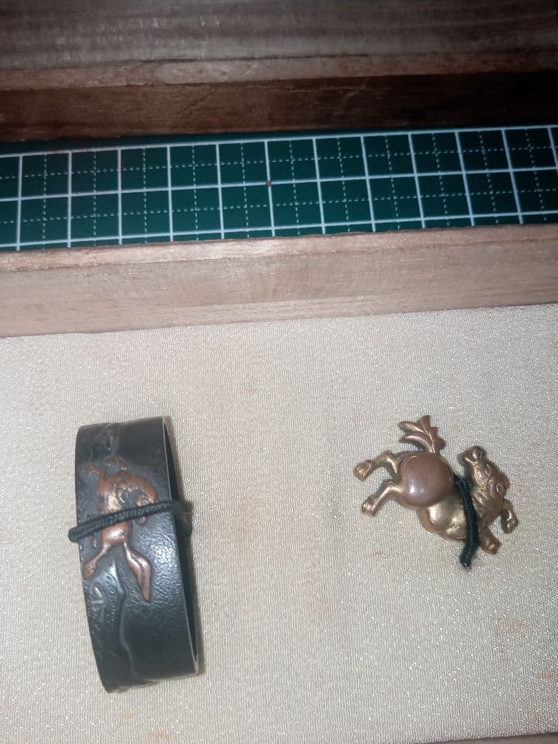 日本刀　緑金　目貫セット　軍刀