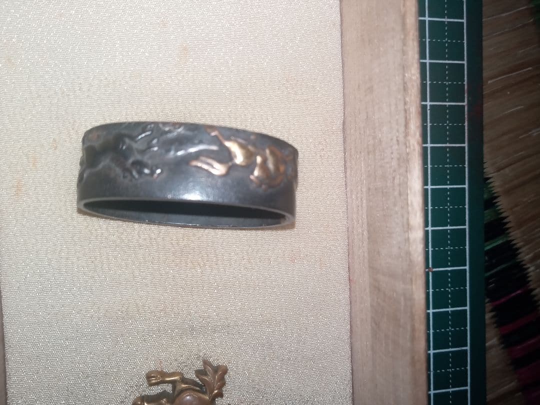 日本刀　緑金　目貫セット　軍刀