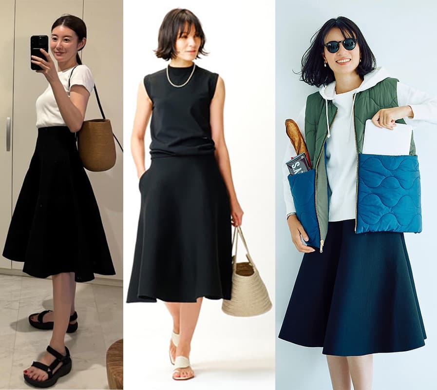 マディソンブルー*2025年最新 定番ダブルフェイスミモレフレアスカート 00