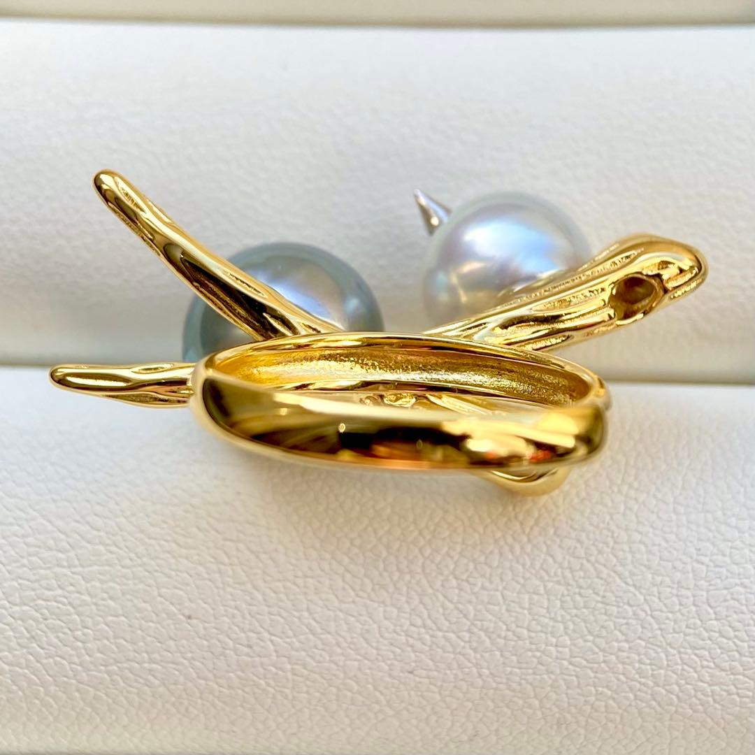 本真珠南洋黒蝶と白蝶真珠オーシャンブルーとブルー無調「鳥と枝」リングY1028