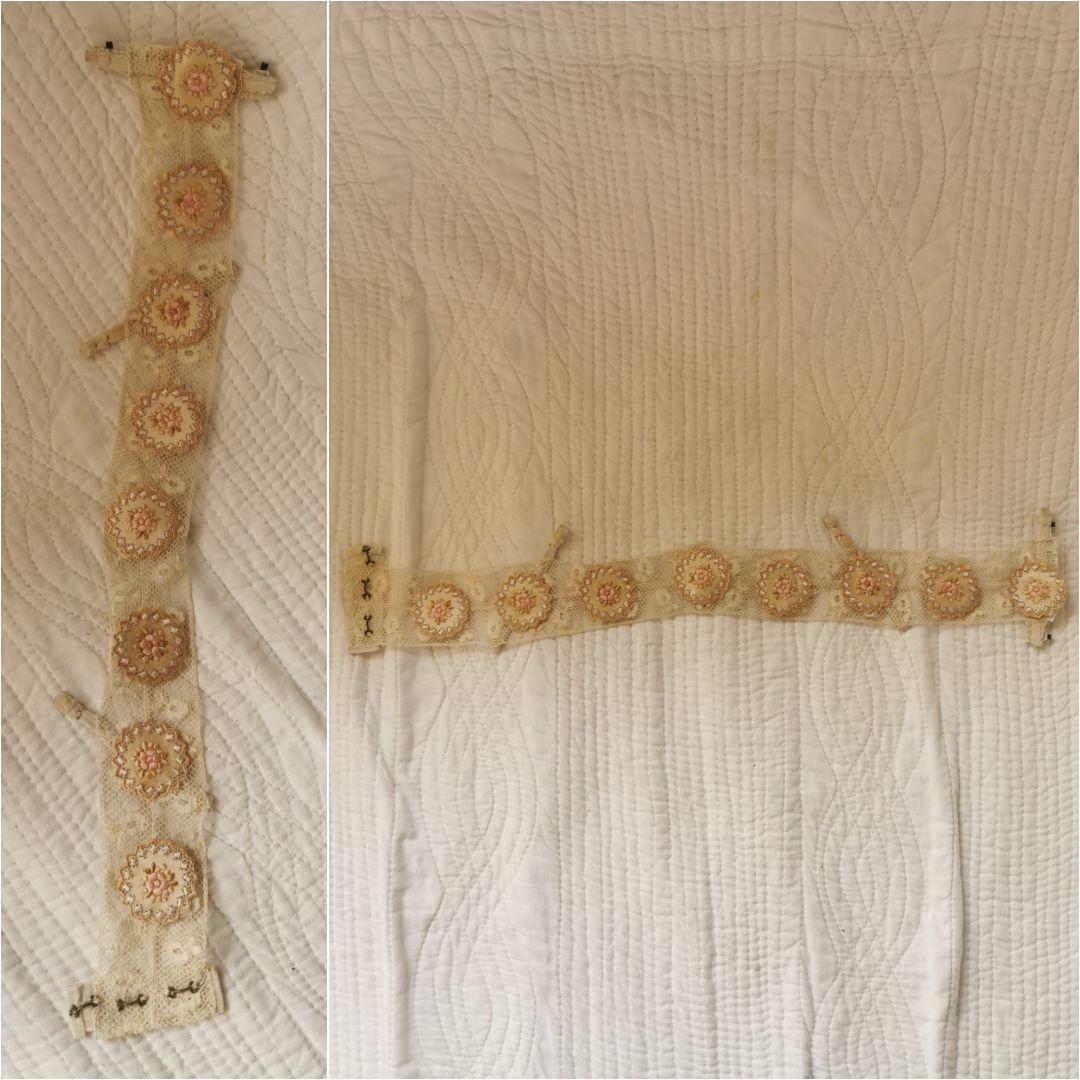 アンティークフランス 付け襟＆ウェストベルト ヴァレンシエンヌ＆花刺繍アップリケ