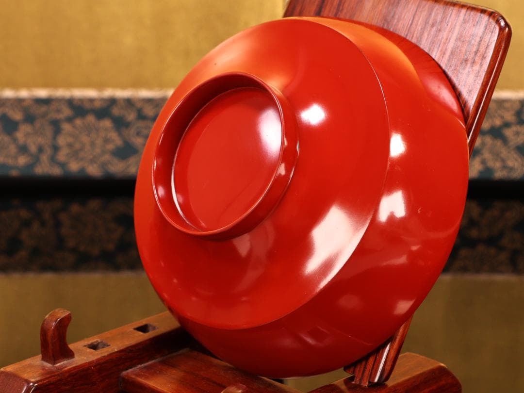 BK421　時代輪島塗　草花図金蒔絵　吸物椀　五客　木製　茶道具 懐石 菓子