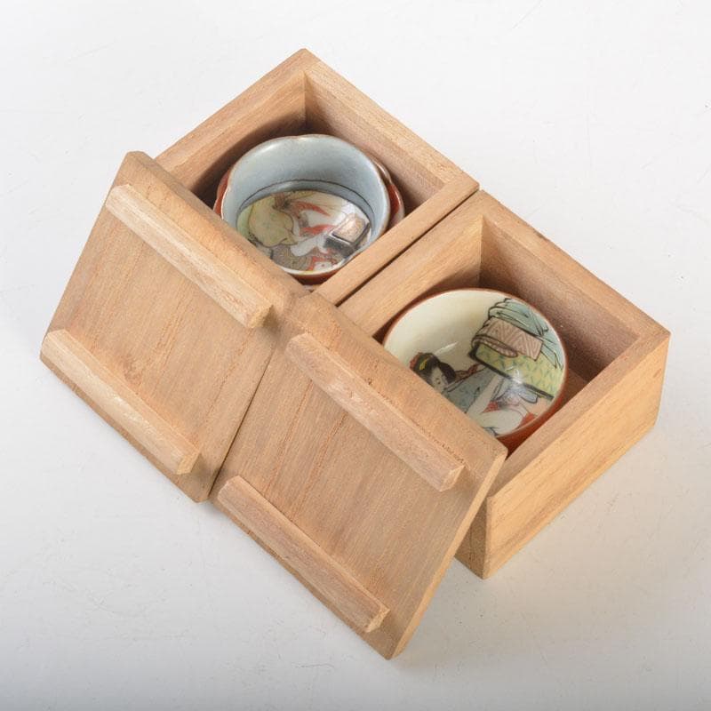 九谷焼　浮世絵　春画盃　三客まとめて　時代箱付　C　6717