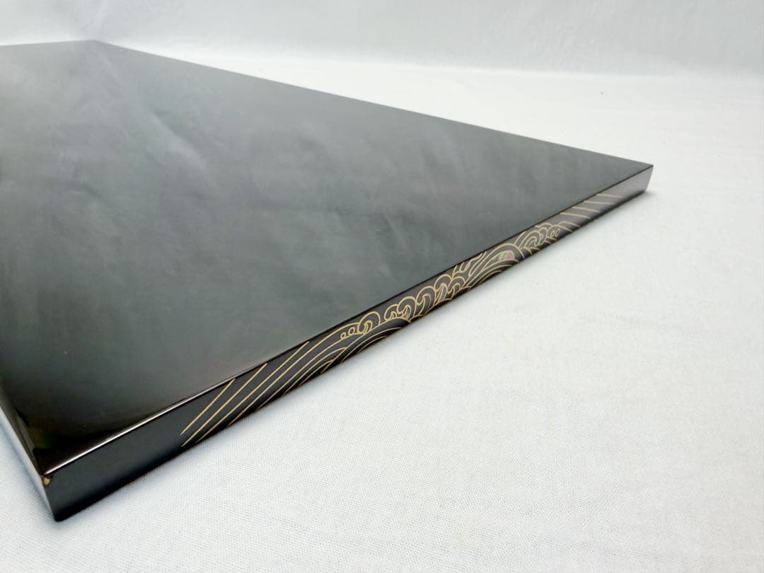 美品 茶道具 輪島塗 青貝荒磯蒔絵 長板 黒真塗 炉用 共箱