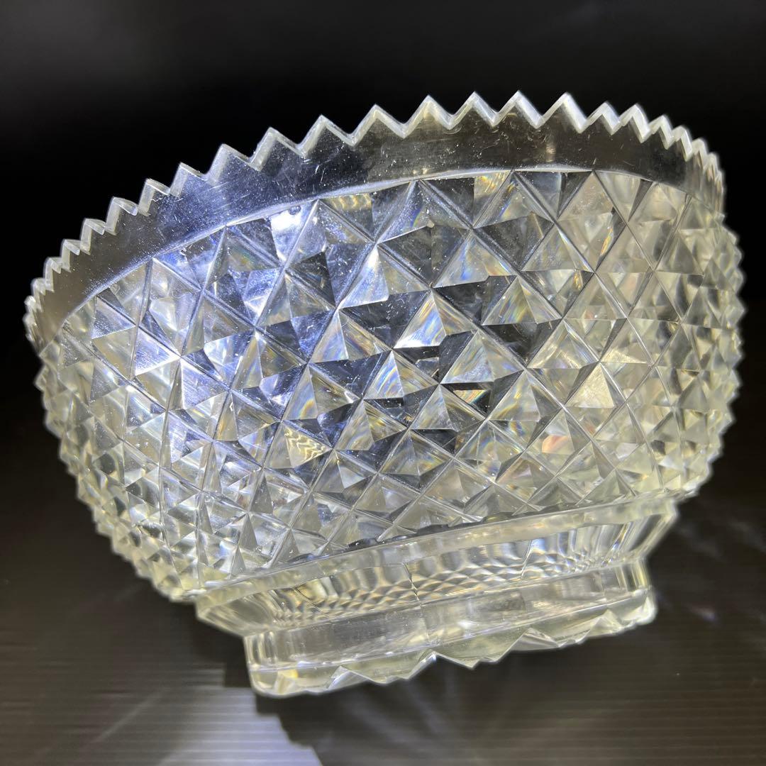 最上手　薩摩切子　初期極上手彫大鉢（鋭いカット）　木箱付　東Y7-1211☆1F