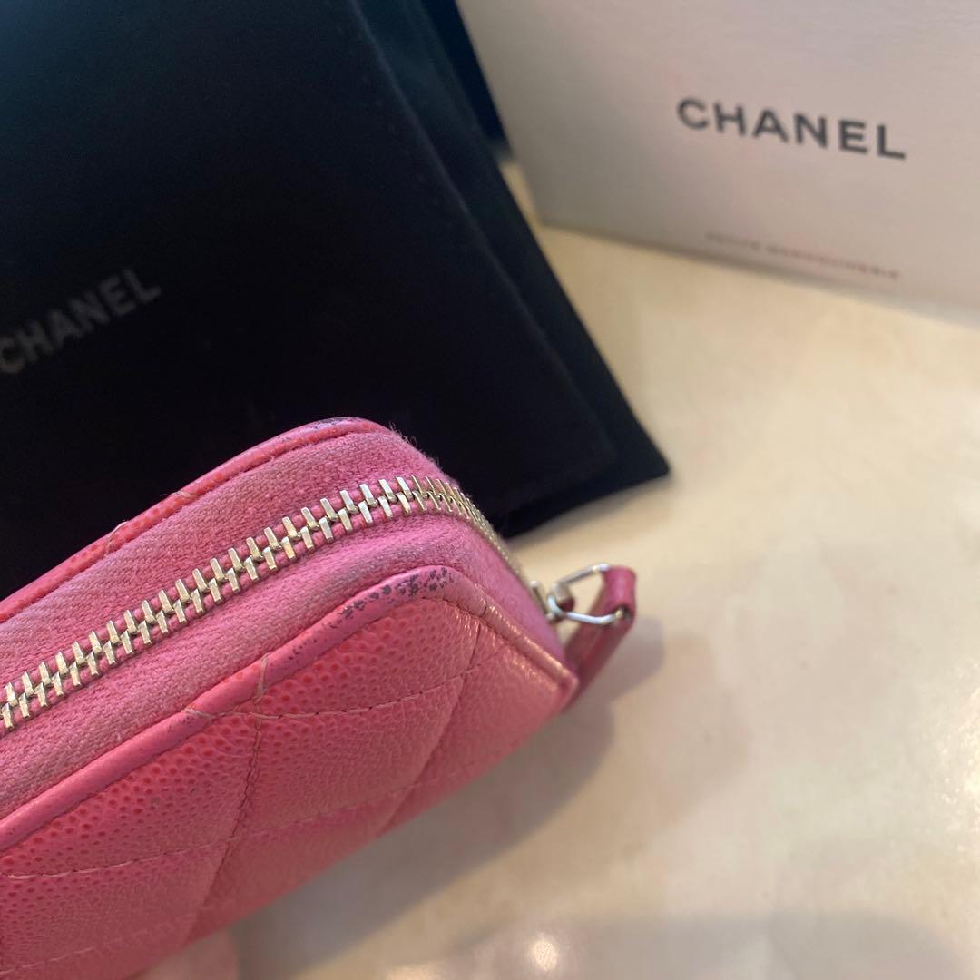CHANEL パース　ピンク　キャビアスキン　ケース　箱　保存袋有り