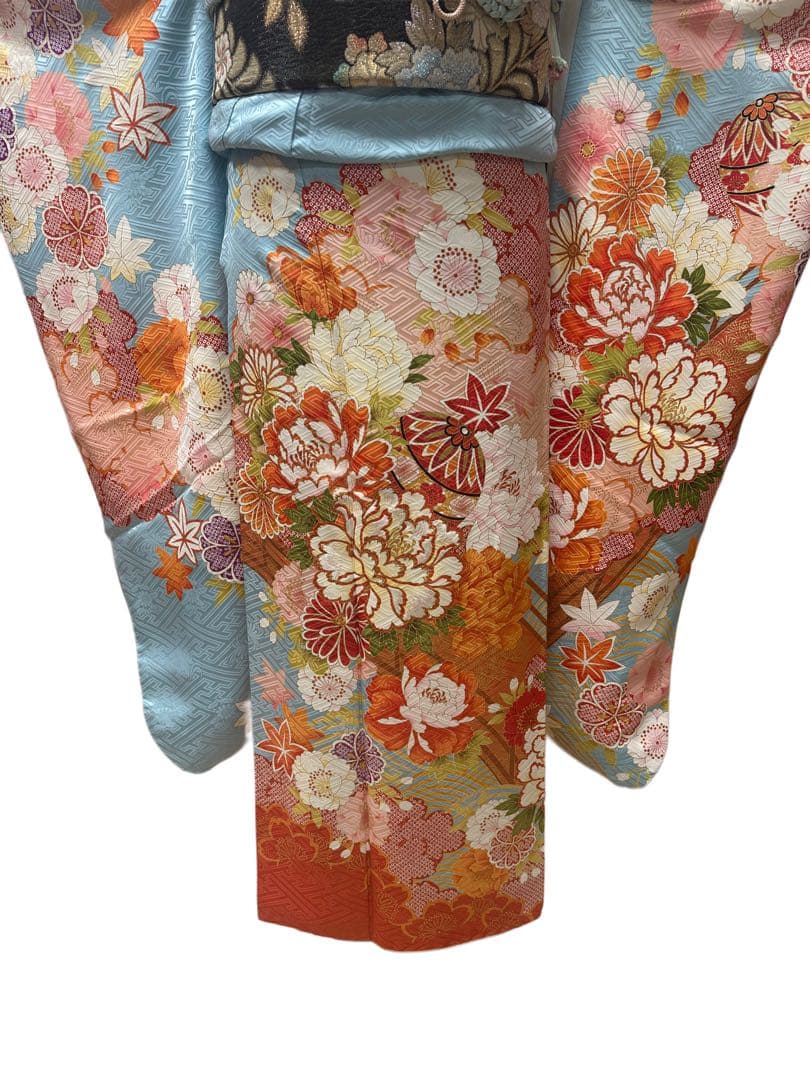 振袖 正絹 古典柄 水色 正統派 6点セット