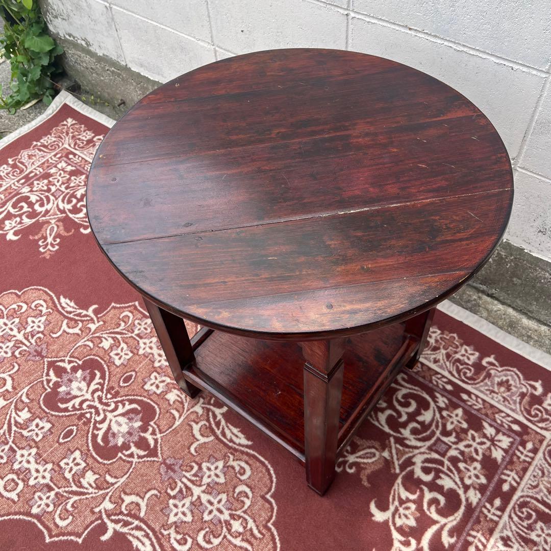 古家具ビンテージ品◾️木製無垢材 丸テーブル/ ラウンドテーブル 飾り台 花台