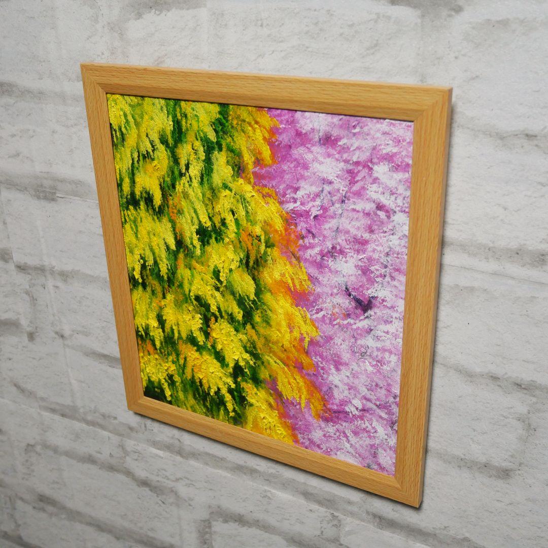 油絵 油彩 油彩画 絵 絵画【ミモザと桜】