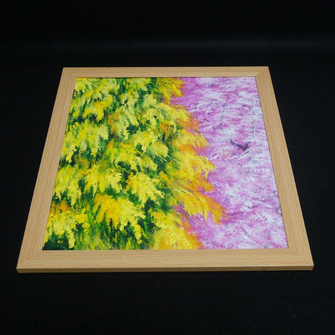 油絵 油彩 油彩画 絵 絵画【ミモザと桜】