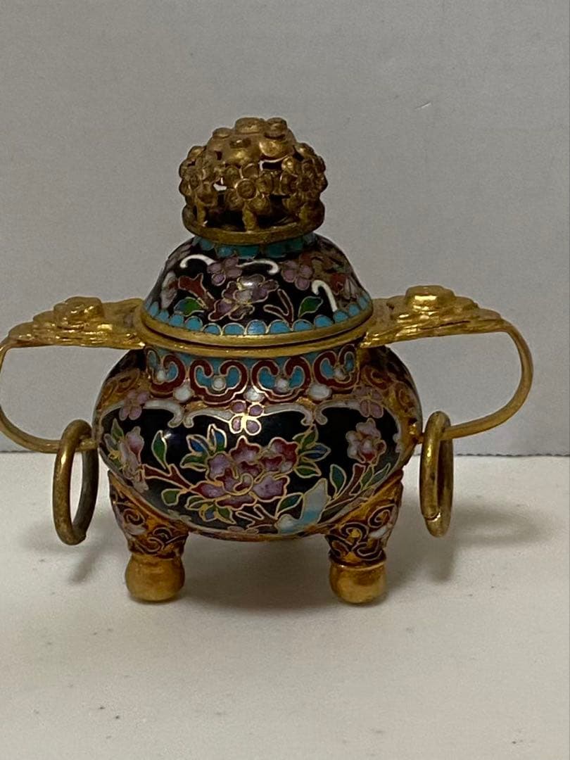 中国美術 七宝焼三足香爐 銅製 年代物