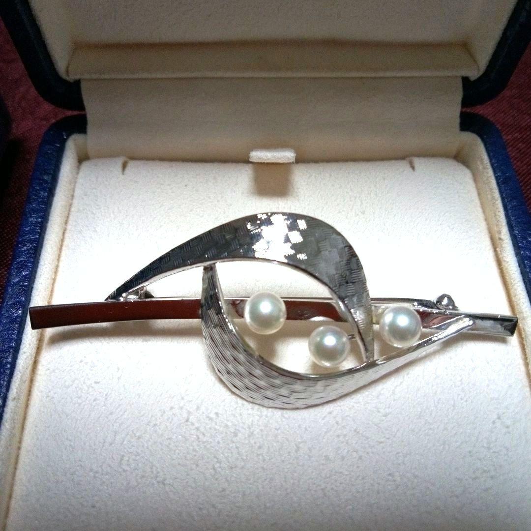 MIKIMOTO シルバー リーフ型 ヴィンテージブローチ