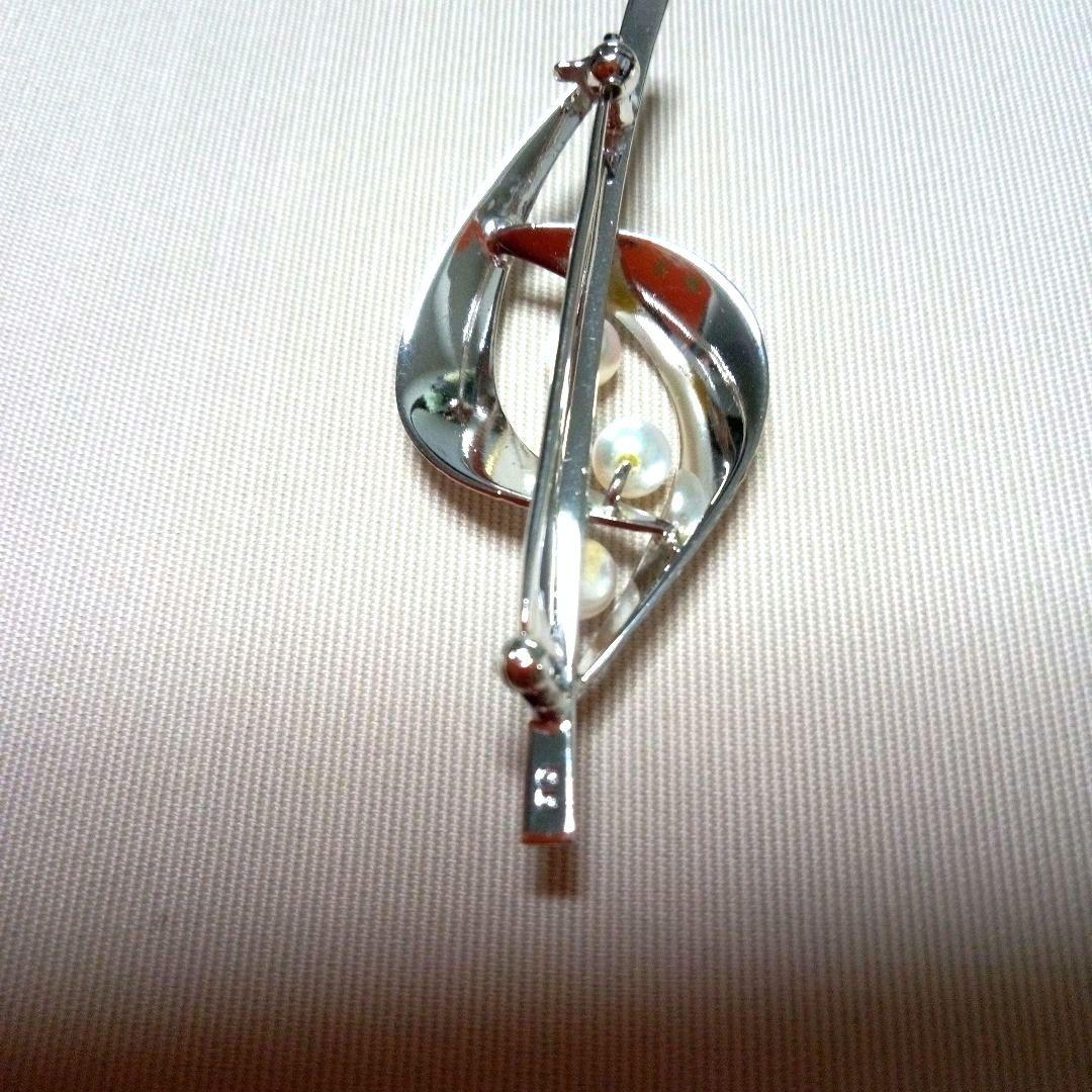 MIKIMOTO シルバー リーフ型 ヴィンテージブローチ