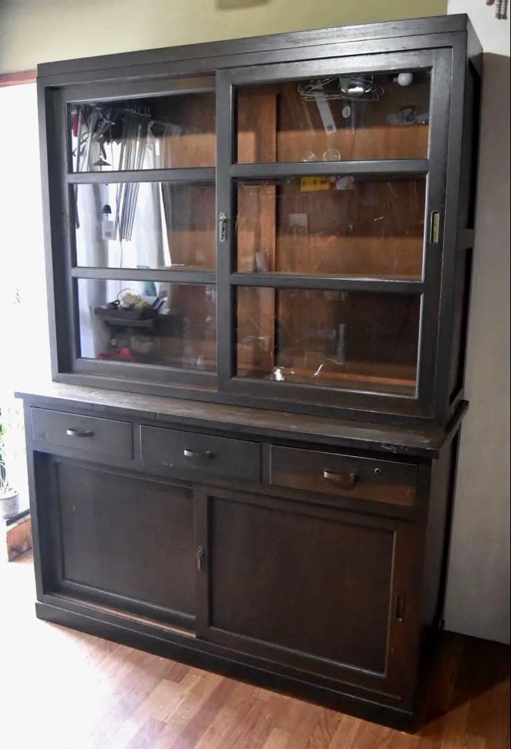 古家具 ガラス引戸 水屋箪笥