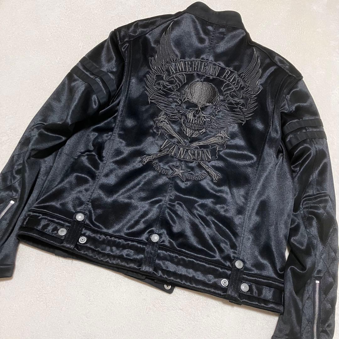 バンソン VANSON スカル刺繍 ボンディング ライダースジャケット XXL