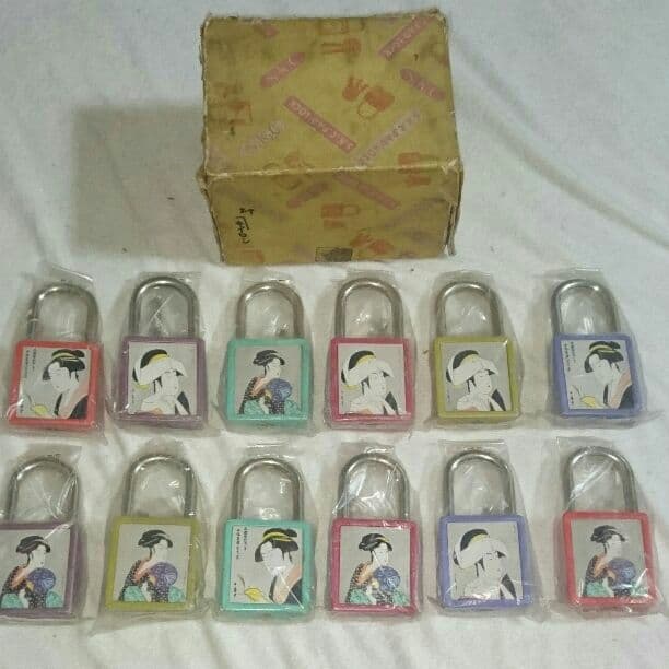 南京錠(浮世絵) 寛永通宝柄の鍵2個付き