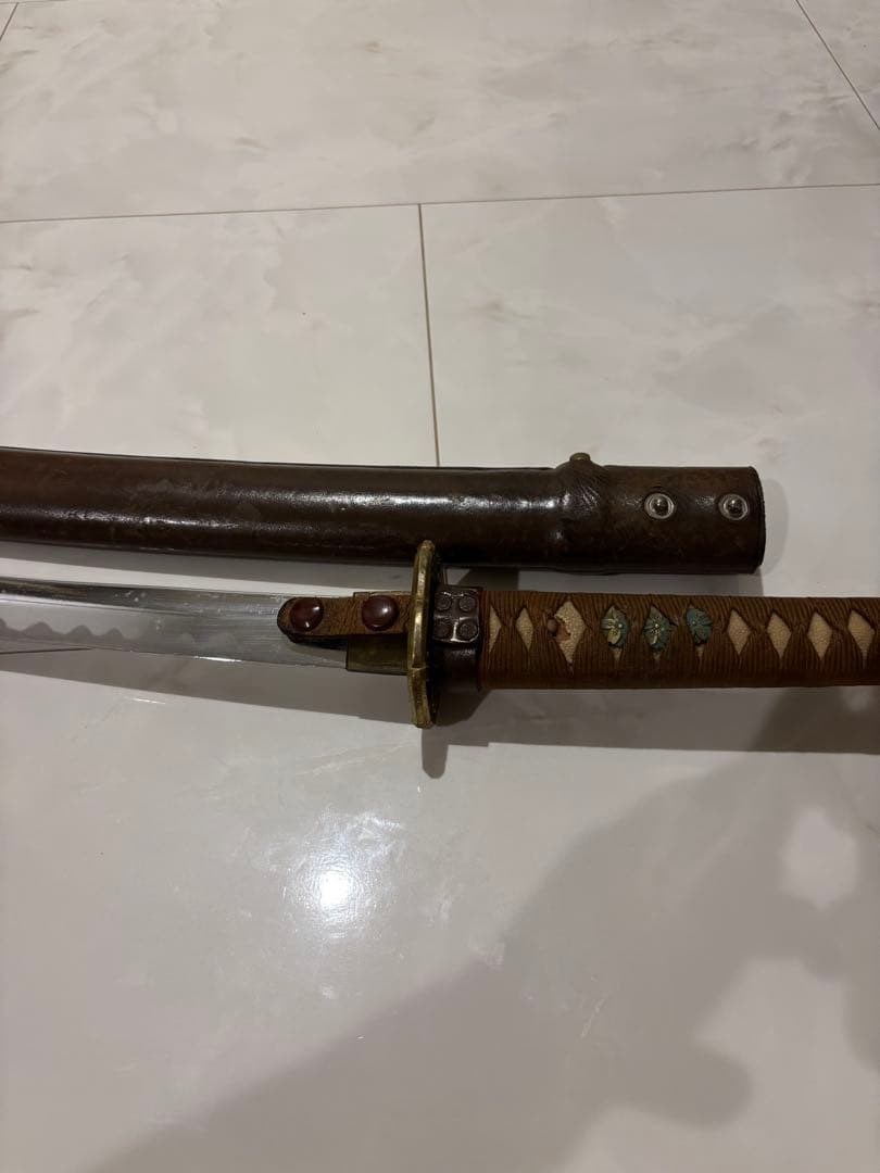 今月価格　希少　レア　日本軍 木鞘 革巻き 日本刀　模造刀　儀礼刀　年代物　軍刀
