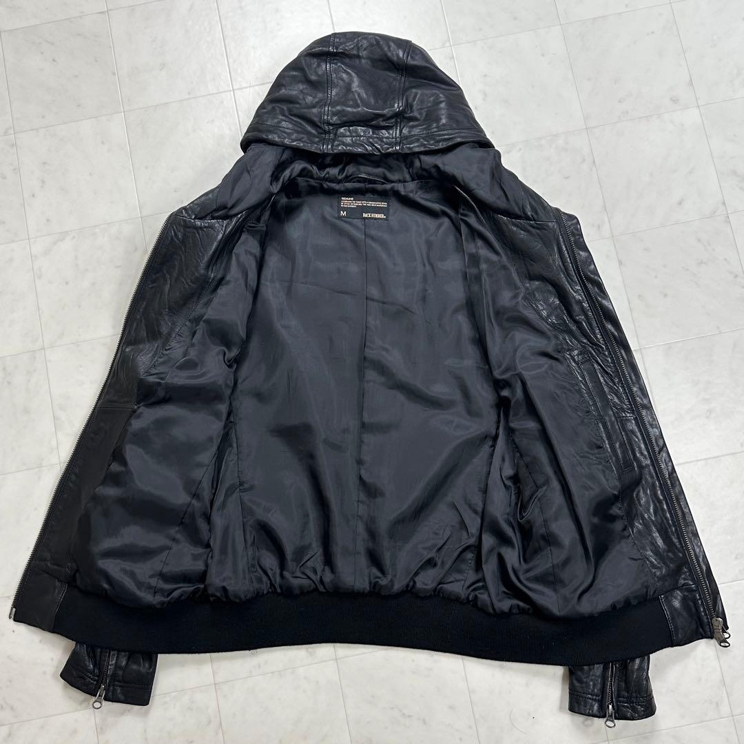 〈美品〉BACK NUMBER【M】フード付き レザーライダースジャケット 黒