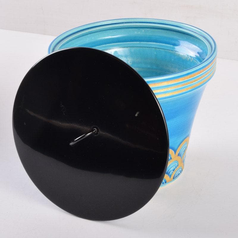 茶道具　京焼　平安昭阿弥造　浅葱　末広形　水指　共箱　C　8415A