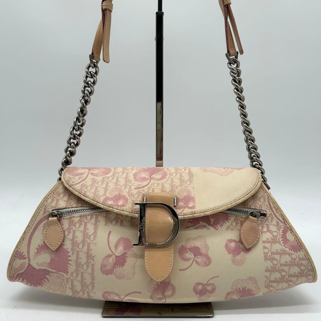 【稀少】クリスチャンディオール フローラ ショルダーバッグ キャンバス ピンク