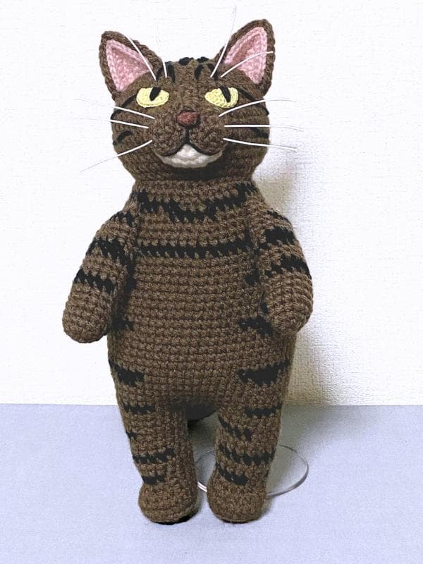 いっしょにおでかけ♪フード付きマフラーのキジトラ猫さんのあみぐるみ