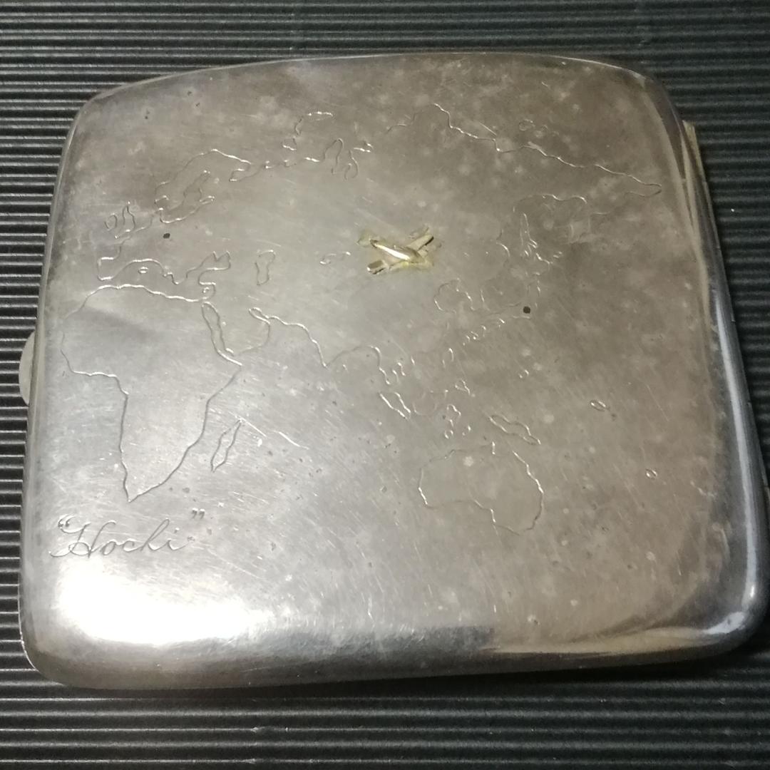 逸品　シガレットケース　煙草入れ　日米親善欧亜連絡飛行　銀製　和骨董アンティーク