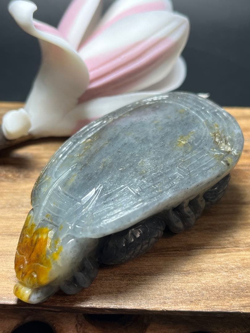本物和田玉★子料★青花黄皮！招財モチーフ龍亀証明書付き04新疆和田玉