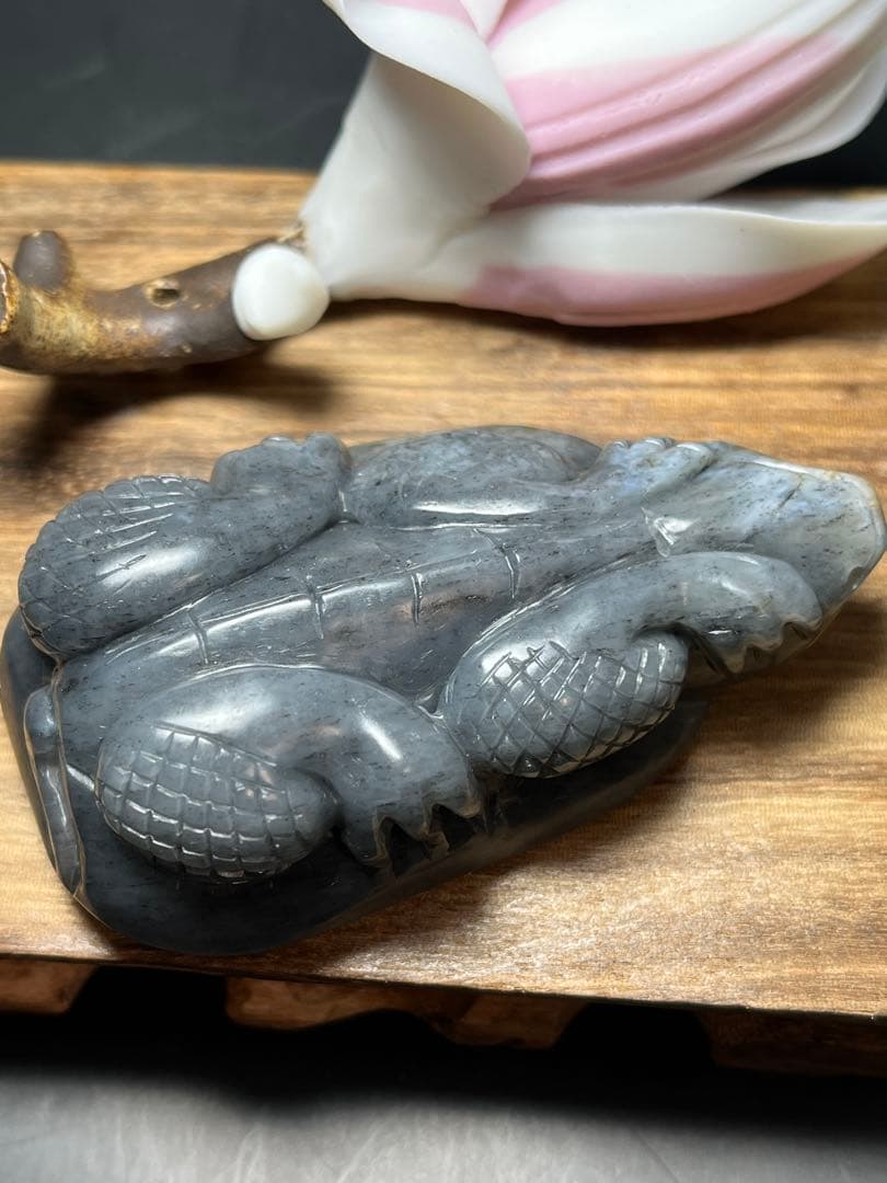 本物和田玉★子料★青花黄皮！招財モチーフ龍亀証明書付き04新疆和田玉