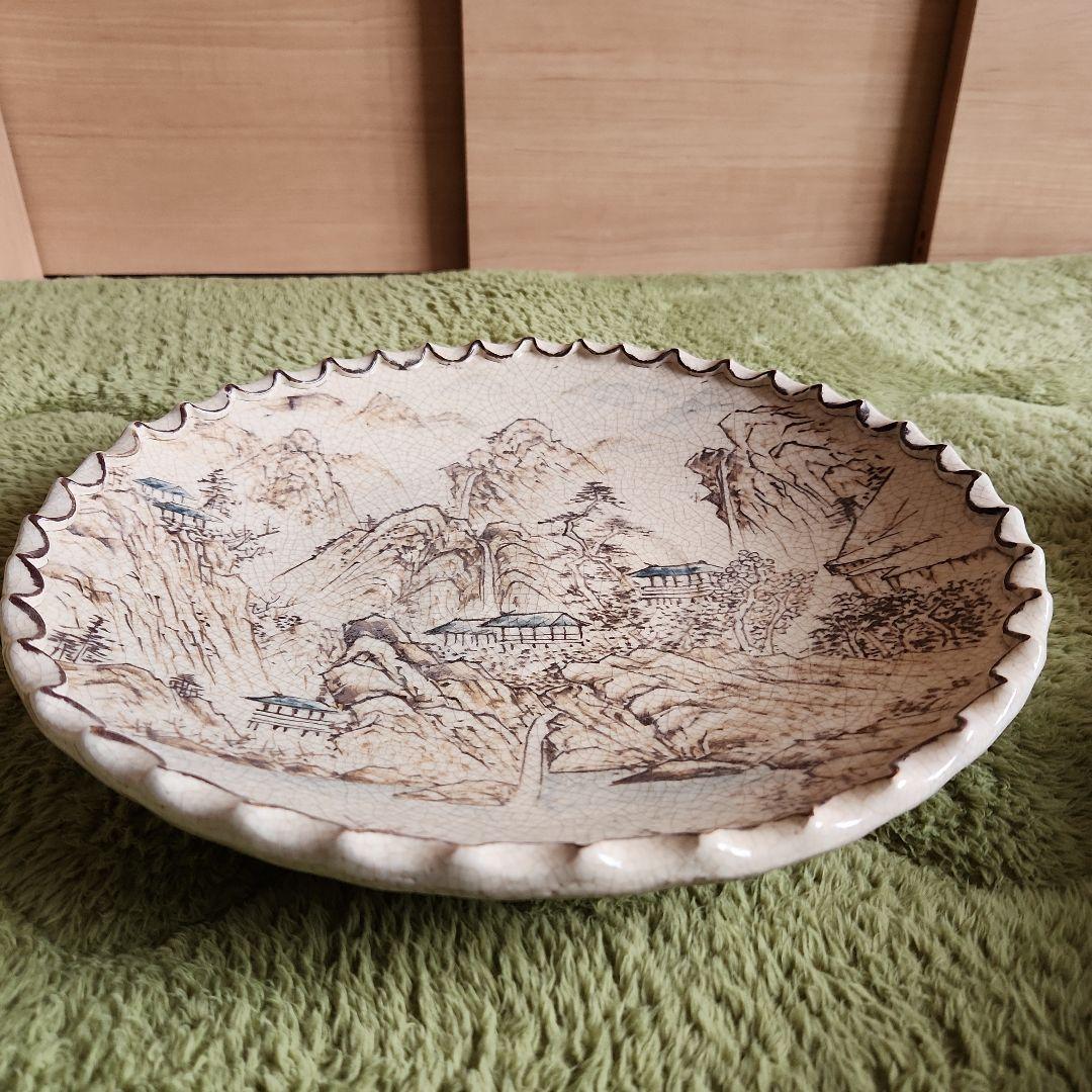 六兵衛作山水南画志野焼き大皿
